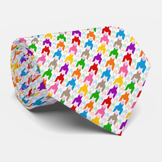 Farbenfrohes Houndstooth-Muster Weiß  Krawatte (Gerollt)