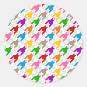 Farbenfrohes Houndstooth-Muster Weiß Runder Aufkleber