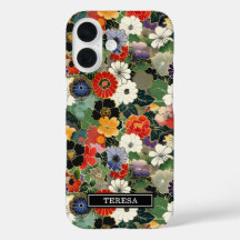 Farbenfrohes japanisches Blumenmuster mit Monogram