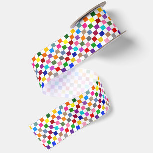 Farbenfrohes Karomuster Design Weiß Satinband