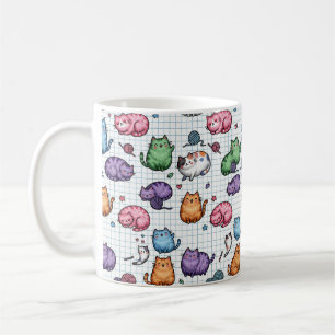 Farbenfrohes Kawaii Dicke Katzen Muster auf karier Kaffeetasse