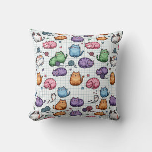 Farbenfrohes Kawaii Dicke Katzen Muster auf karier Kissen