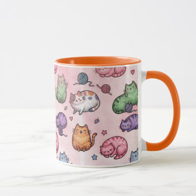 Farbenfrohes Kawaii Dicke Katzen Muster Tasse (Rechts)