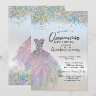 Farbenfrohes Konfetti-Kleid Quinceañera Einladung