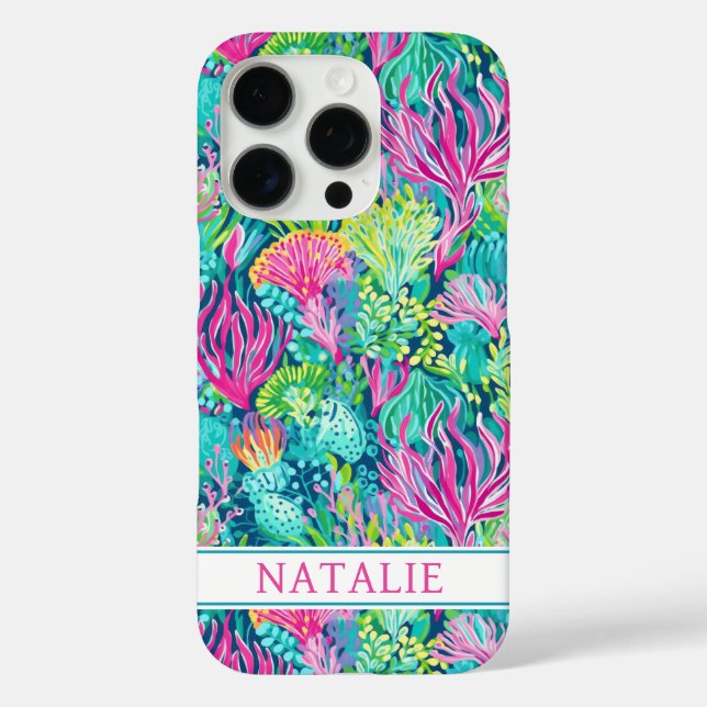 Farbenfrohes Korallenriff Monogramm  iPhone 16 Pro Hülle (Rückseite)