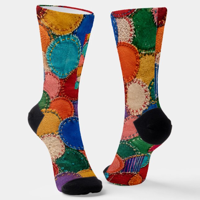 Farbenfrohes kreisrundes Patchwork-Sockendesign Socken (Gewinkelt)