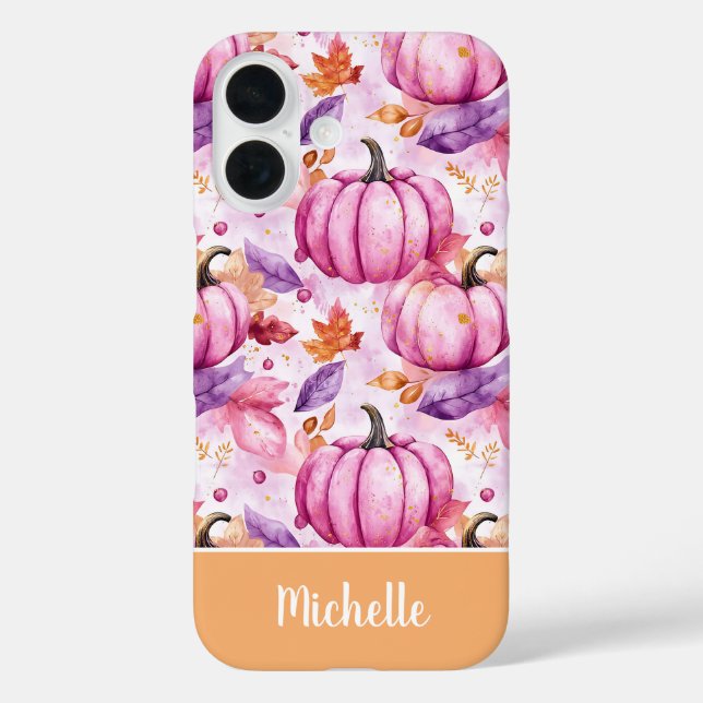 farbenfrohes Kürbis- und Blätter-Muster  iPhone 16 Hülle (Rückseite)