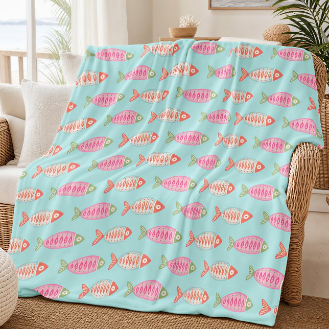 Farbenfrohes Küsten-Sommer-Fisch-Muster Fleecedecke (Von Creator hochgeladen)