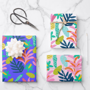 farbenfrohes, lebendiges, florales Geschenkpapier  Set
