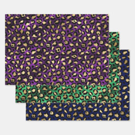 Farbenfrohes Leoparden-Druck-Design mit goldenen A Geschenkpapier Set
