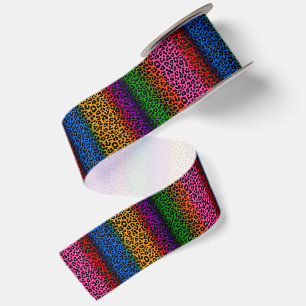 Farbenfrohes Leoparden-Tierdruck-Design Satinband