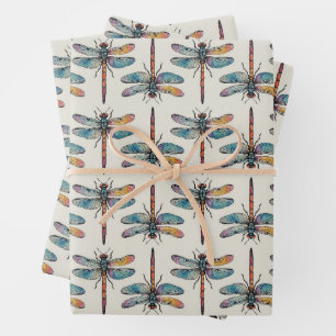 Farbenfrohes Libellenmuster Geschenkpapier Set