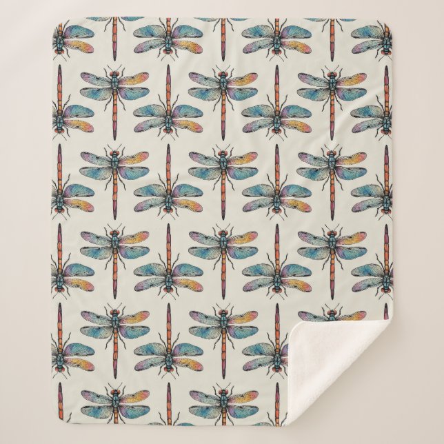 Farbenfrohes Libellenmuster Sherpadecke (Vorderseite)