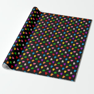 Farbenfrohes Liebesherzen Muster Design Schwarz Geschenkpapier