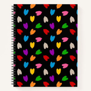 Farbenfrohes Liebesherzen Muster Design Schwarz  Notizbuch