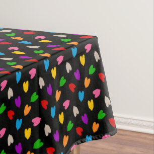 Farbenfrohes Liebesherzen Muster Design Schwarz Tischdecke