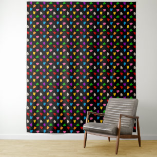 Farbenfrohes Liebesherzen Muster Design Schwarz Wandteppich