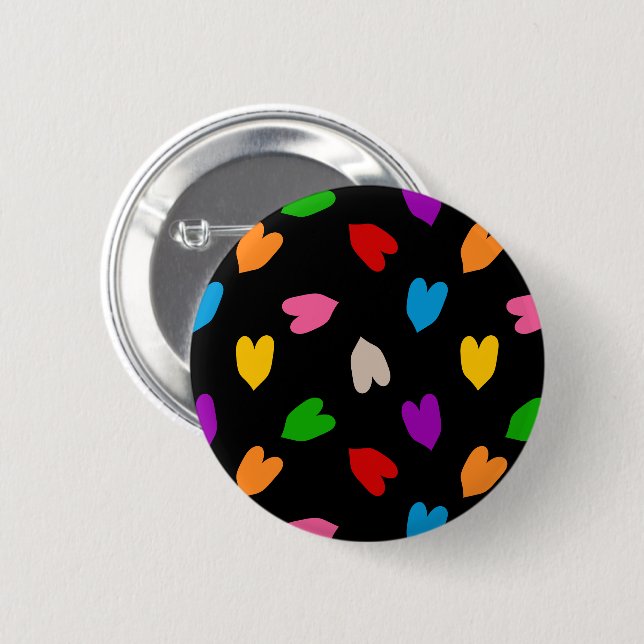 Farbenfrohes Liebesherzen Musterdesign Schwarz  Button (Vorne & Hinten)