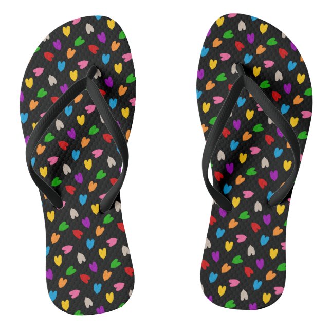 Farbenfrohes Liebesherzen Musterdesign Schwarz  Flip Flops (Fußbett)