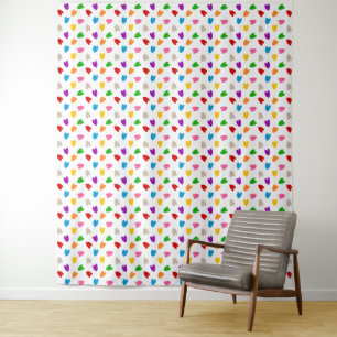 Farbenfrohes Liebesherzen Musterdesign Weiß Wandteppich