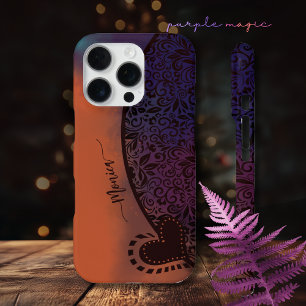 Farbenfrohes lila-orange modernes Blumenmuster iPhone 16 Pro Hülle