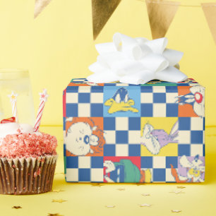 Farbenfrohes LOONEY TUNES™ Schachbrett-Wurfmuster Geschenkpapier