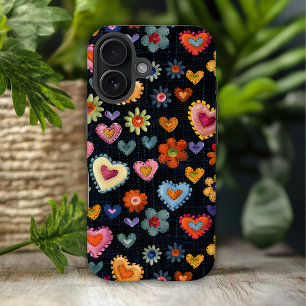 Farbenfrohes Mädchen-Liebesherzen-Blumen-3D-Muster iPhone 16 Hülle