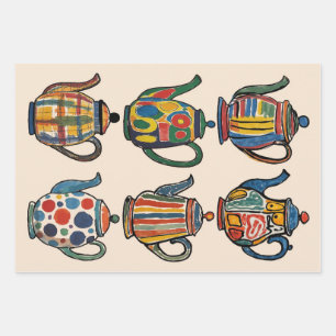 Farbenfrohes malerisches Teekannenmuster Geschenkpapier Set