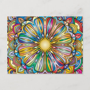 Farbenfrohes Mandala-Blumen-Abstraktes-Geometrisch Postkarte
