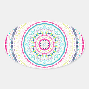 farbenfrohes Mandala Ovaler Aufkleber