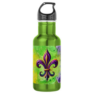 Farbenfrohes Mardi Gras Fleur de lis Edelstahlflasche