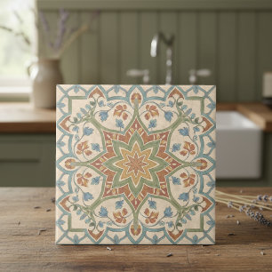 Farbenfrohes mediterranes Muster Pat#16 Teal ID119 Fliese