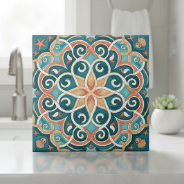 Farbenfrohes mediterranes Muster Pat#6 Teal ID1195 Fliese