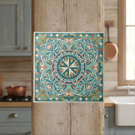 Farbenfrohes mediterranes Muster Pat#7 Teal ID1195 Fliese
