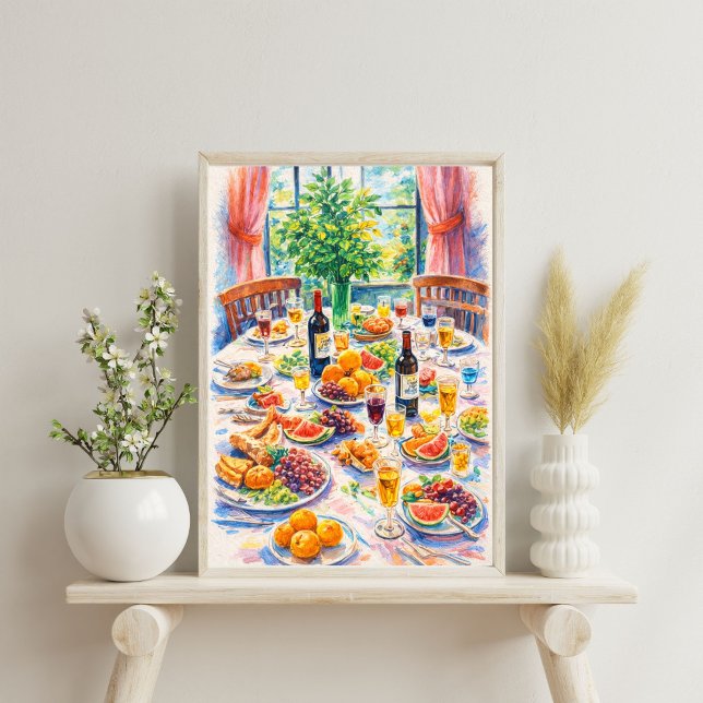 Farbenfrohes mediterranes Stillleben mit Wein Poster (Von Creator hochgeladen)
