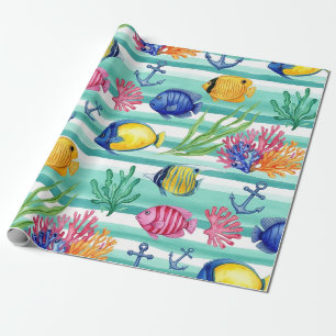 Farbenfrohes Meeresleben-Küstenmuster (5) Geschenkpapier