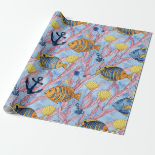 Farbenfrohes Meeresleben-Küstenmuster (9) Geschenkpapier