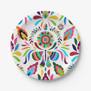 Farbenfrohes mexikanisches Otomi-Schmetterlings-Bl Pappteller