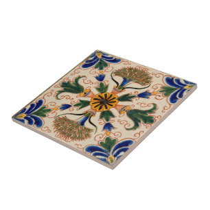 Farbenfrohes Mittelmeer-Retrobunt-Blumenmuster Fliese
