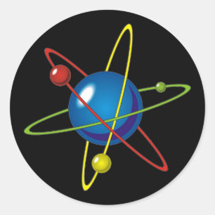 Farbenfrohes Modell des Atoms Runder Aufkleber