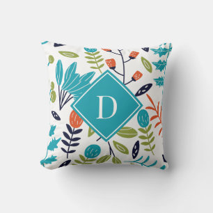 Farbenfrohes modernes florales Muster-Monogramm Kissen