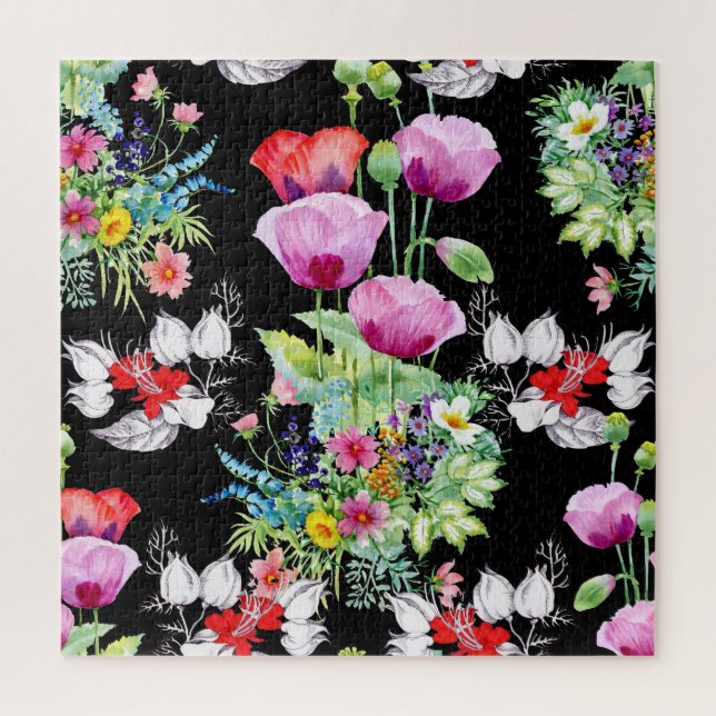 Farbenfrohes Mohn-Sommerblumen-Muster (Vertikal)