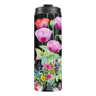 Farbenfrohes Mohn-Sommerblumen-Muster Thermosbecher