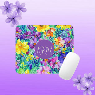 Farbenfrohes Monogramm Chic Wasserfarbe Floral Mousepad