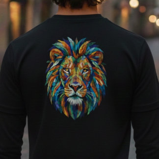 Farbenfrohes Mosaik-Löwen-T-Shirt – König der Stär T-Shirt