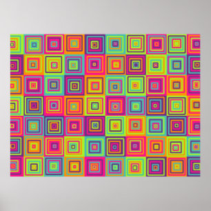 Farbenfrohes Muster aus geometrischen Quadraten Poster