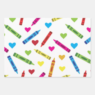 Farbenfrohes Muster aus Schulwachsmalstiften mit H Geschenkpapier Set