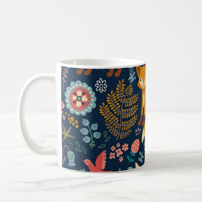 Farbenfrohes Muster mit einem Fuchsfox,Muster,Wald Kaffeetasse (Links)