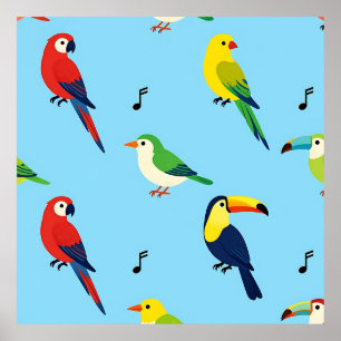 Farbenfrohes Muster tropischer Vögel Poster