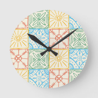 Farbenfrohes nahtloses Fliesenmuster im Stil von A Runde Wanduhr